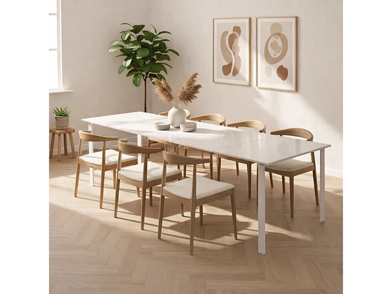 Tavolo da pranzo allungabile in vetro temperato bianco Balmoral 120-350x83 cm fino a 14 posti | Duzzle