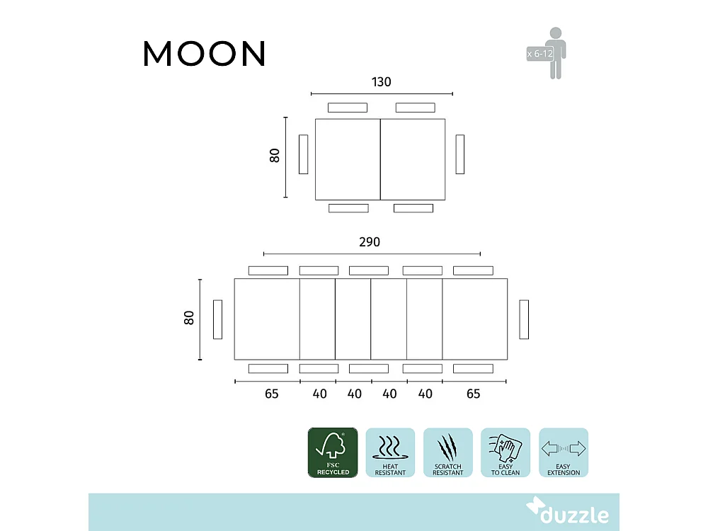 Moon,  Tavolo allungabile con top in melaminico Cemento grigio (80cm X 130/290cm H. 76cm) Made in Italy