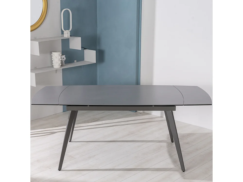 Tavolo da pranzo allungabile in ceramica su vetro grigio George 140-200x90 cm fino a 10 posti | Duzzle