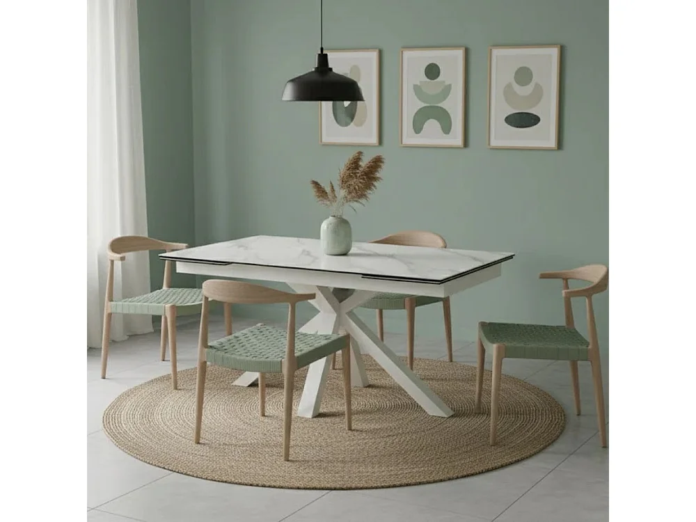 Tavolo da pranzo allungabile in ceramica effetto marmo bianco Guernica 160-240x90 cm fino a 10 posti | Duzzle