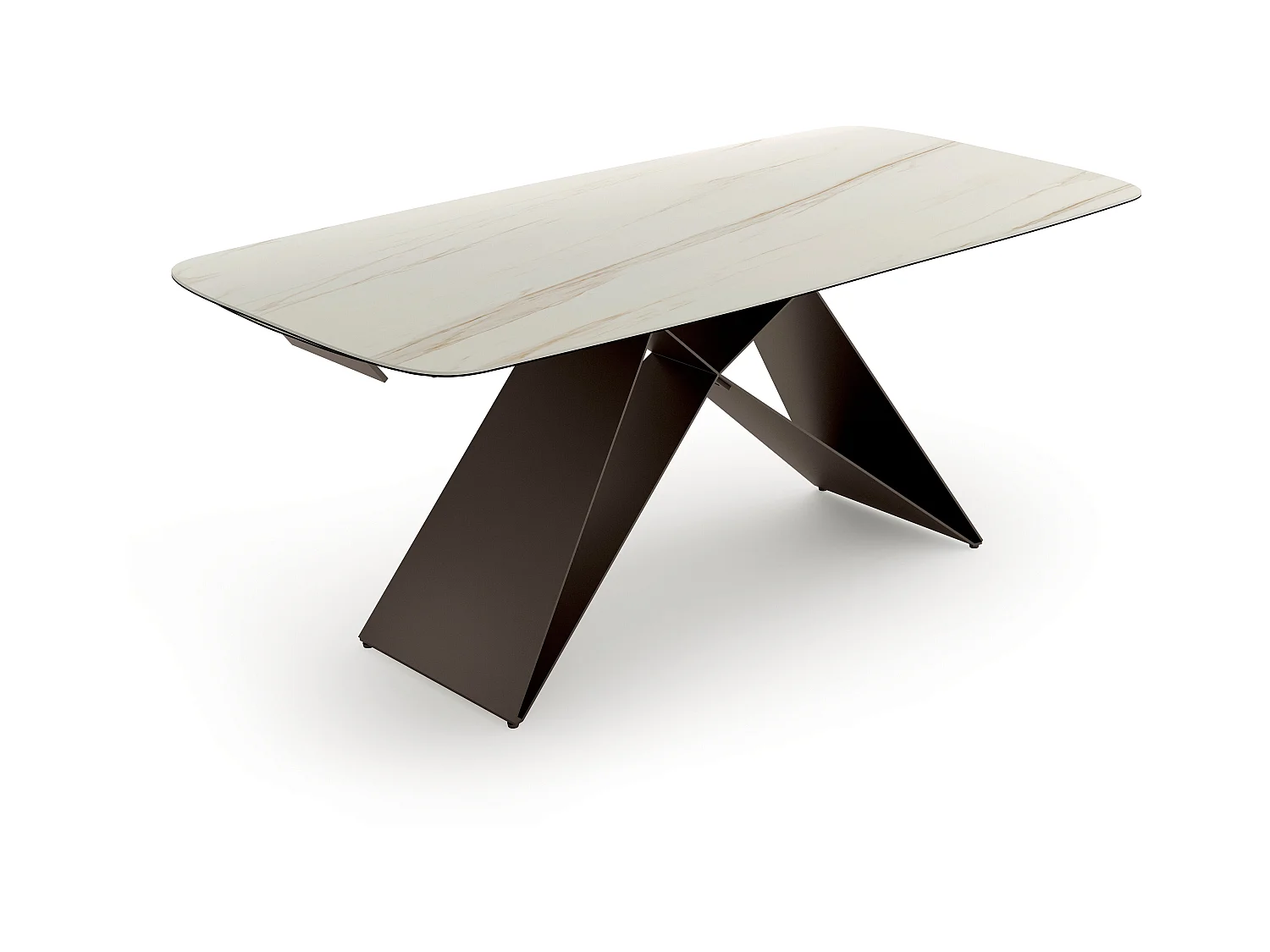 Cruise,  Tavolo allungabile con top in ceramica su vetro con gambe in metallo verniciato. Allunghe interne in ceramica. (100cm X 200-280cm H. 76cm)| Duzzle