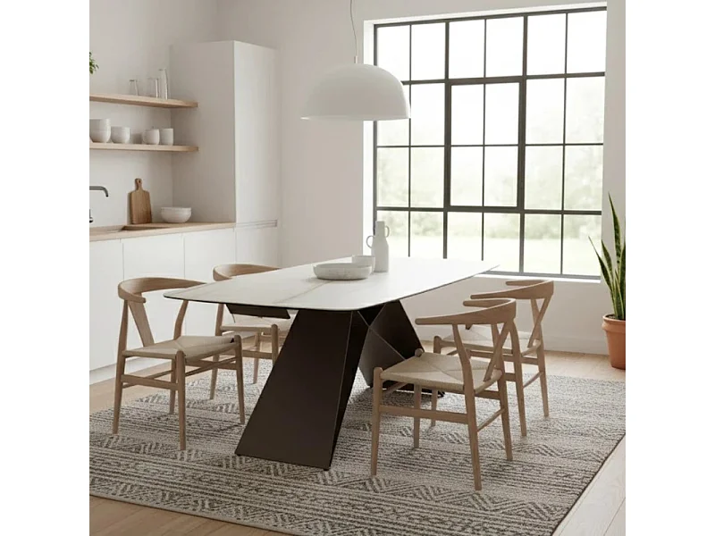 Cruise, Tavolo allungabile in ceramica su vetro con top in Marmo calacatta (100cm X 200-280cm H. 76cm)