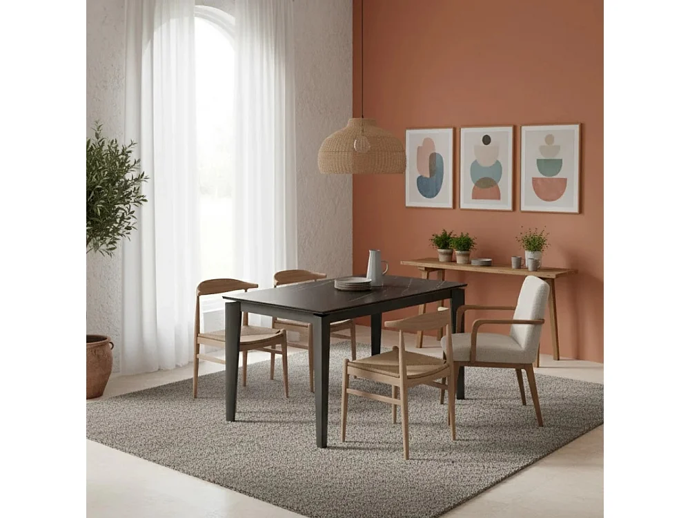 Tavolo da pranzo allungabile in ceramica su vetro effetto marmo nero Majolica 120-170x80 cm fino a 8 posti | Duzzle