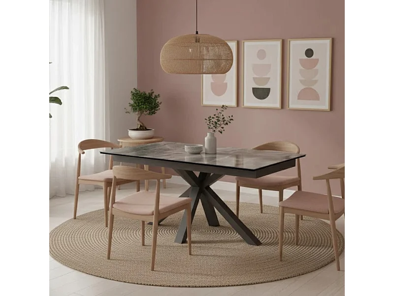 Tavolo da pranzo allungabile in ceramica effetto marmo grigio Guernica 160-240x90 cm fino a 10 posti | Duzzle