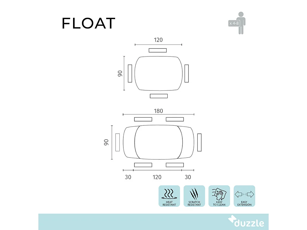 Tavolo da pranzo allungabile in vetro temperato tortora Float 120-180x90 cm fino a 8 posti | Duzzle