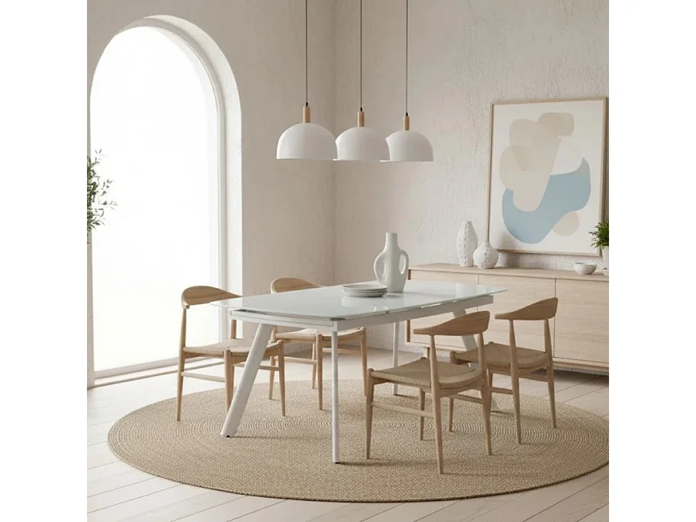 Tavolo da pranzo allungabile in vetro temperato bianco Blanco 140-210x90 cm fino a 8 posti | Duzzle