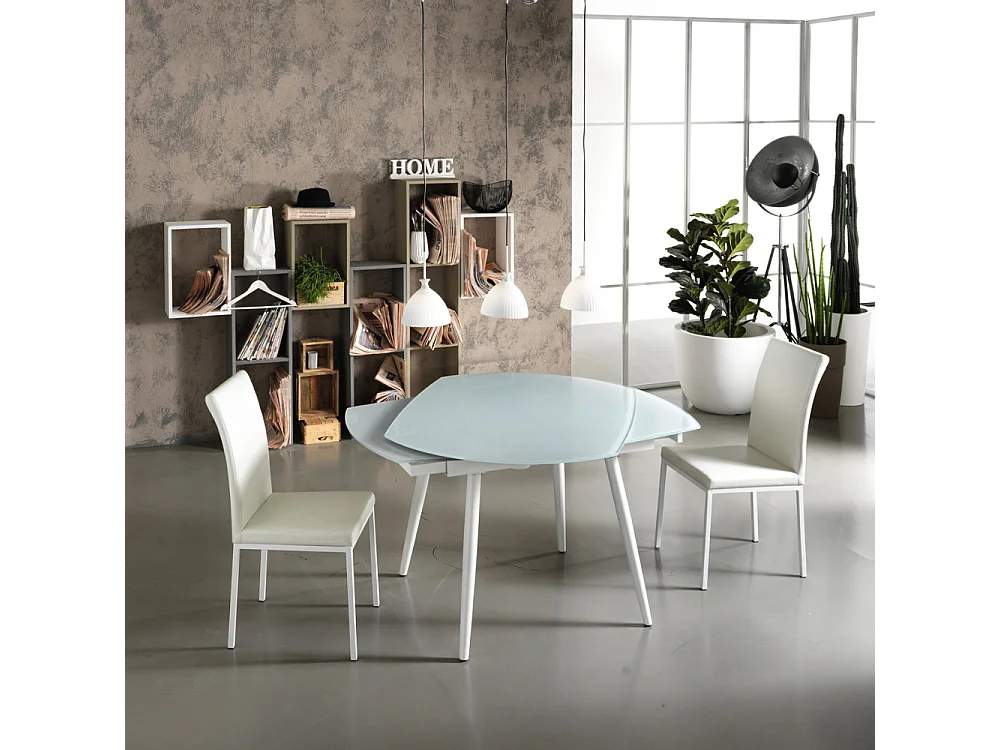 Tavolo da pranzo allungabile in vetro temperato bianco Ricky 120-180x90 cm fino a 8 posti | Duzzle