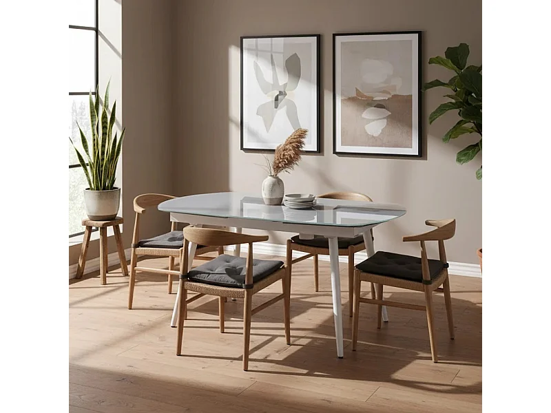 Tavolo da pranzo allungabile in vetro temperato bianco Ricky 120-180x90 cm fino a 8 posti | Duzzle