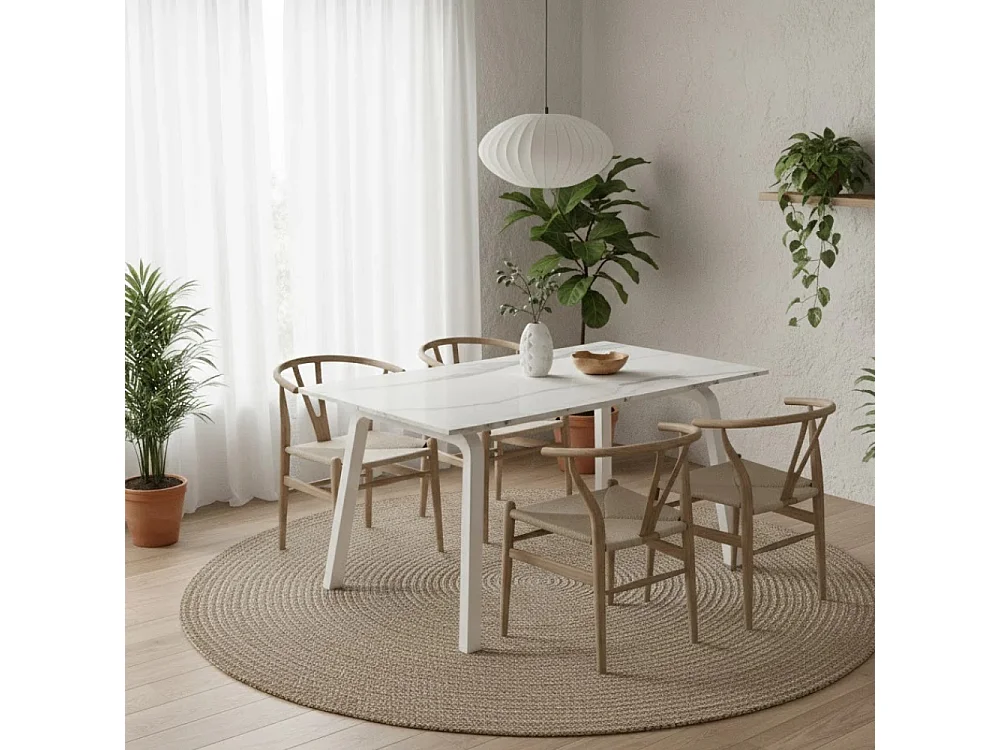 Tavolo da pranzo allungabile in ceramica effetto marmo bianco Cosmo 140-200x80 cm fino a 8 posti | Duzzle