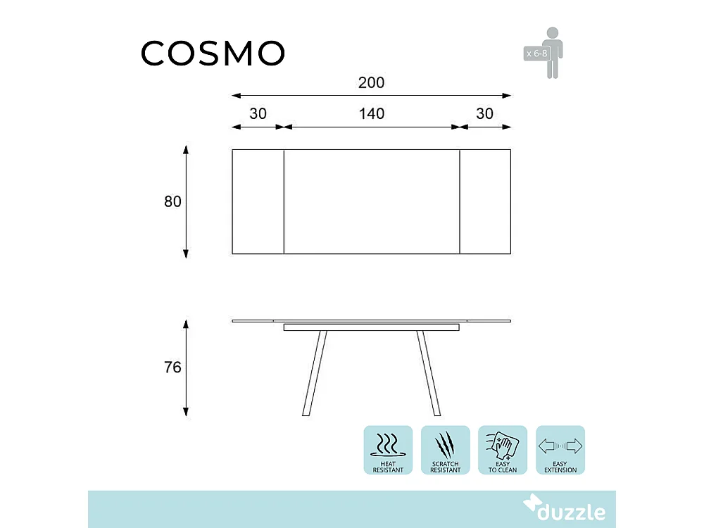 Tavolo da pranzo allungabile in ceramica effetto marmo bianco Cosmo 140-200x80 cm fino a 8 posti | Duzzle