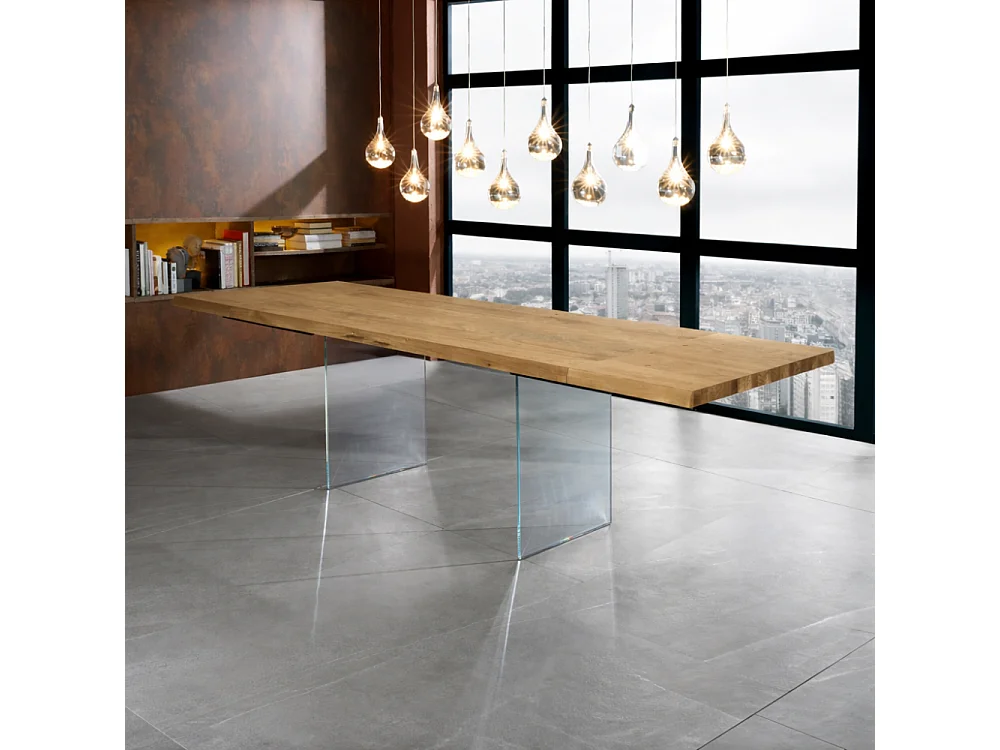 Tavolo da pranzo allungabile in legno impiallacciato rovere naturale Forest 200-300x100 cm fino a 12 posti Made in Italy | Duzzle