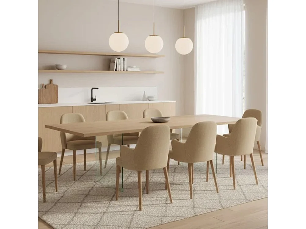 Tavolo da pranzo allungabile in legno impiallacciato rovere naturale Forest 200-300x100 cm fino a 12 posti Made in Italy | Duzzle