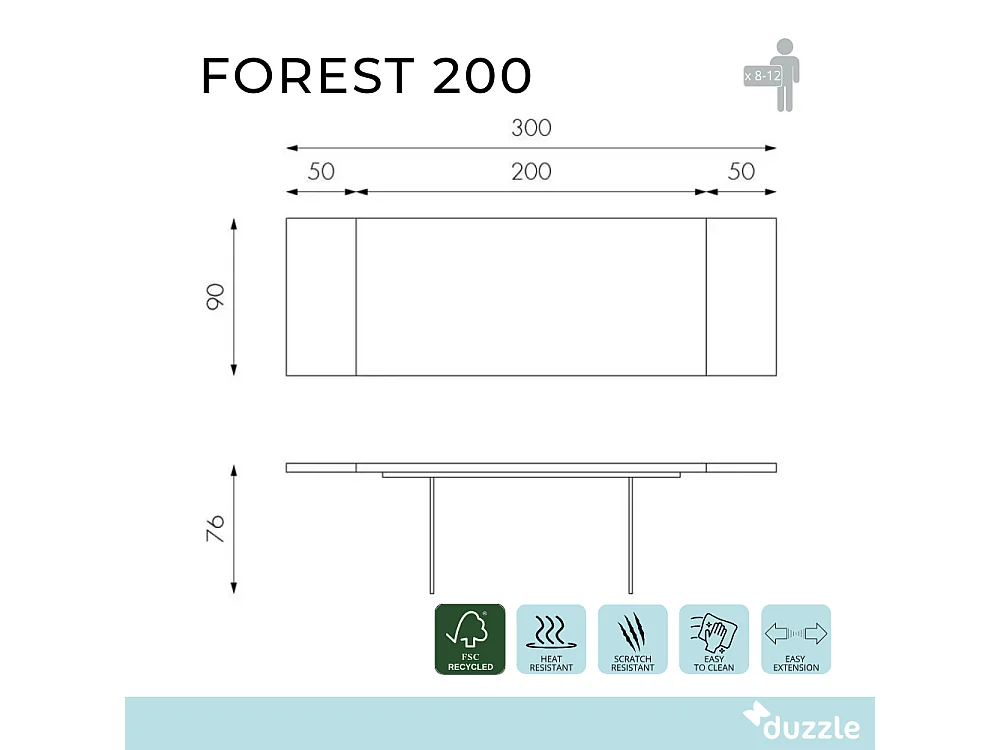 Tavolo da pranzo allungabile in legno impiallacciato rovere naturale Forest 200-300x100 cm fino a 12 posti Made in Italy | Duzzle