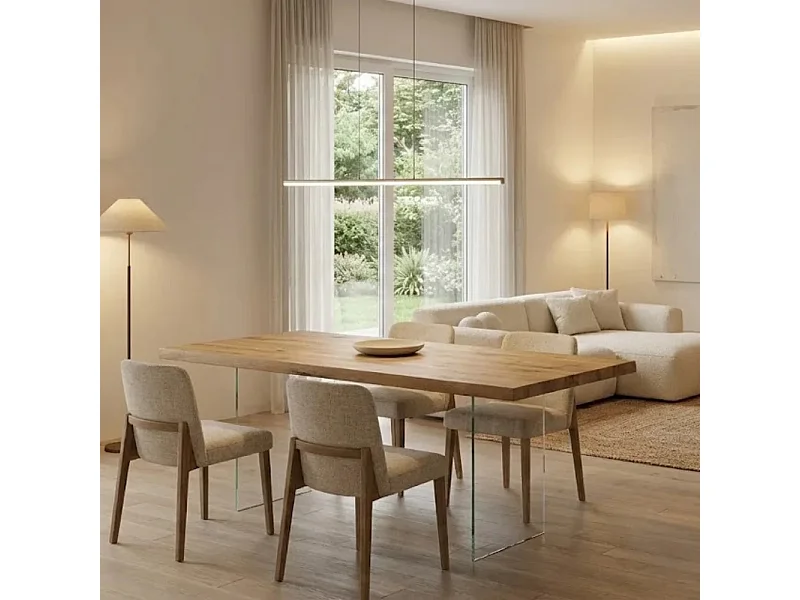 Tavolo da pranzo allungabile in legno impiallacciato rovere naturale Forest 200-300x100 cm fino a 12 posti Made in Italy | Duzzle