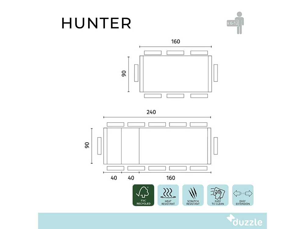 Hunter, Tavolo allungabile con top impiallacciato Rovere (90cm X 160/240cm H. 76cm) Made in Italy