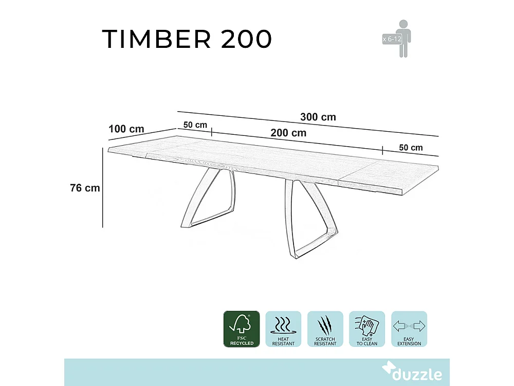 Tavolo da pranzo allungabile in legno impiallacciato rovere termocotto Timber 200-300x100 cm fino a 12 posti Made in Italy | Duzzle
