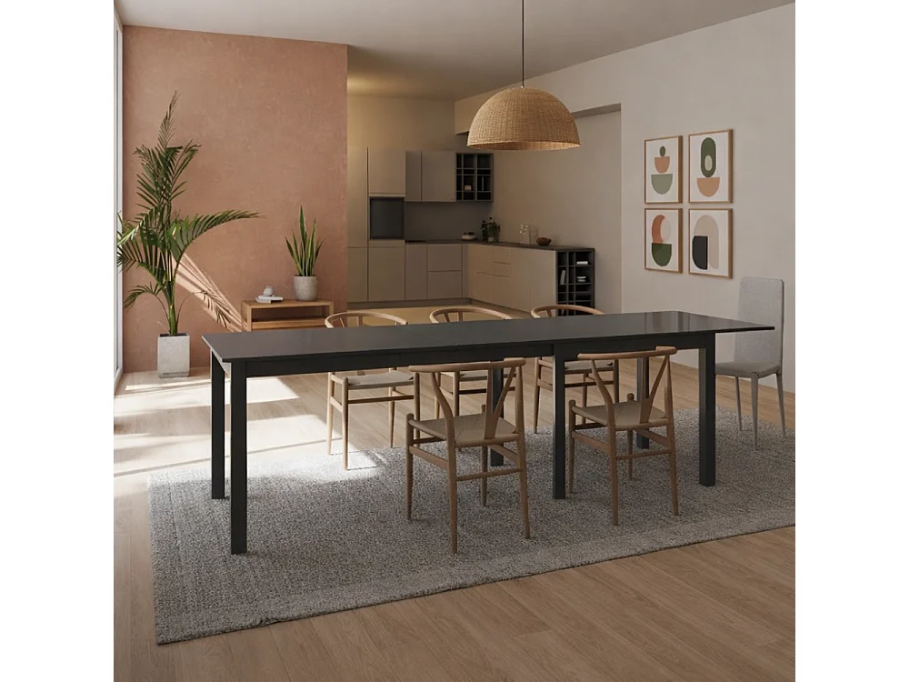 Tavolo da pranzo allungabile in vetro temperato grigio Balmoral 120-350x83 cm fino a 14 posti | Duzzle