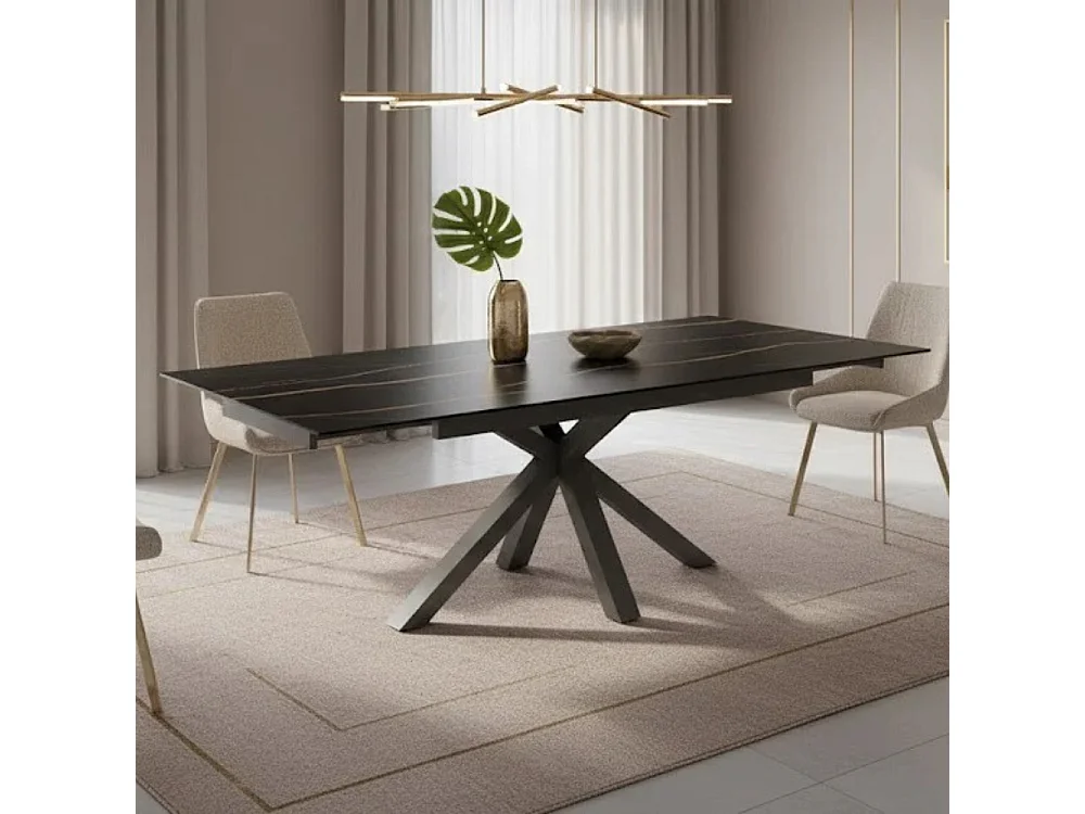 Tavolo da pranzo allungabile in ceramica effetto marmo portoro Guernica 160-240x90 cm fino a 10 posti | Duzzle