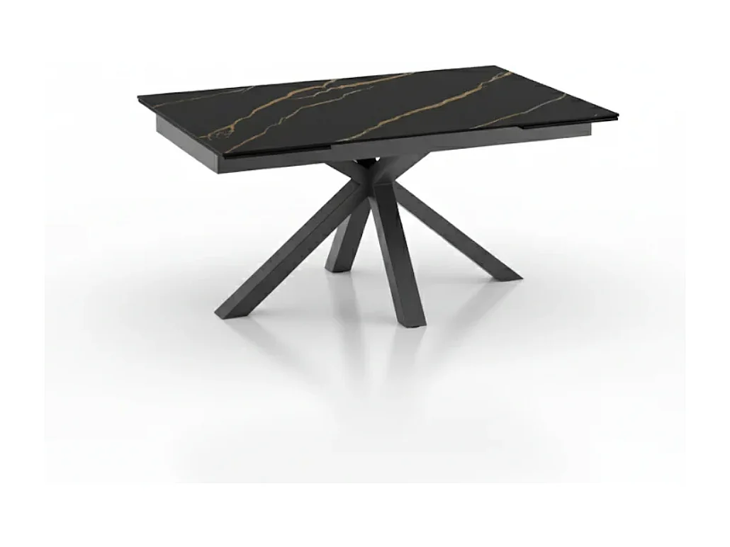 Tavolo da pranzo allungabile in ceramica effetto marmo portoro Guernica 160-240x90 cm fino a 10 posti | Duzzle