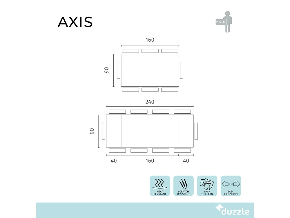 Axis, Tavolo allungabile con top in ceramica su vetro Marmo grigio (90cm X 160-240cm H. 76cm)