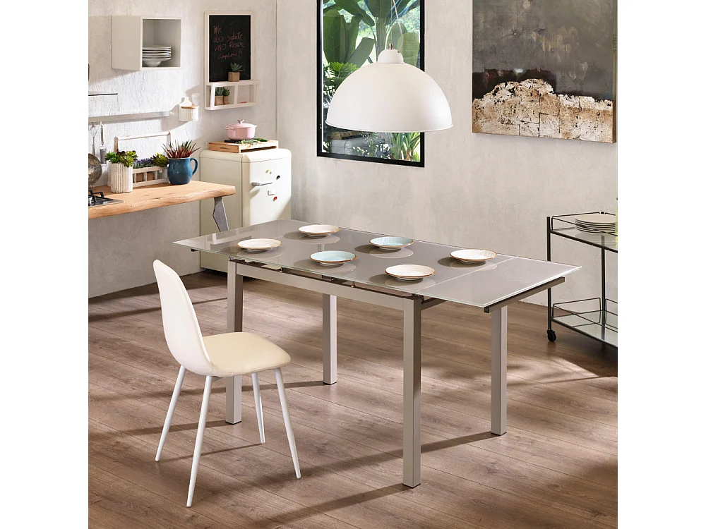 Tavolo da pranzo allungabile in vetro temperato cappuccino Arden 110-170x75 cm fino a 8 posti | Duzzle
