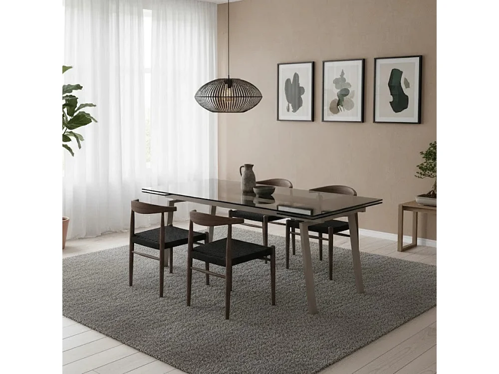 Tavolo da pranzo allungabile in vetro temperato con gambre tortora Jackson 140-200x80 cm fino a 8 posti | Duzzle