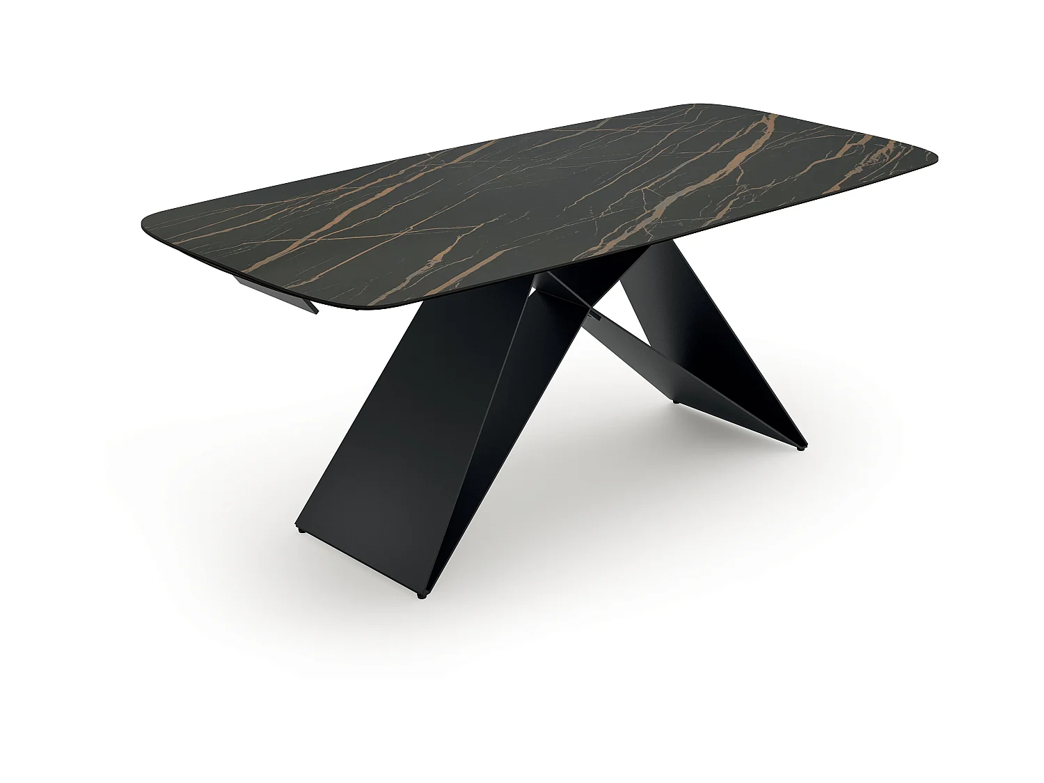 Cruise,  Tavolo allungabile con top in ceramica su vetro con gambe in metallo verniciato. Allunghe interne in ceramica. (100cm X 200-280cm H. 76cm)| Duzzle