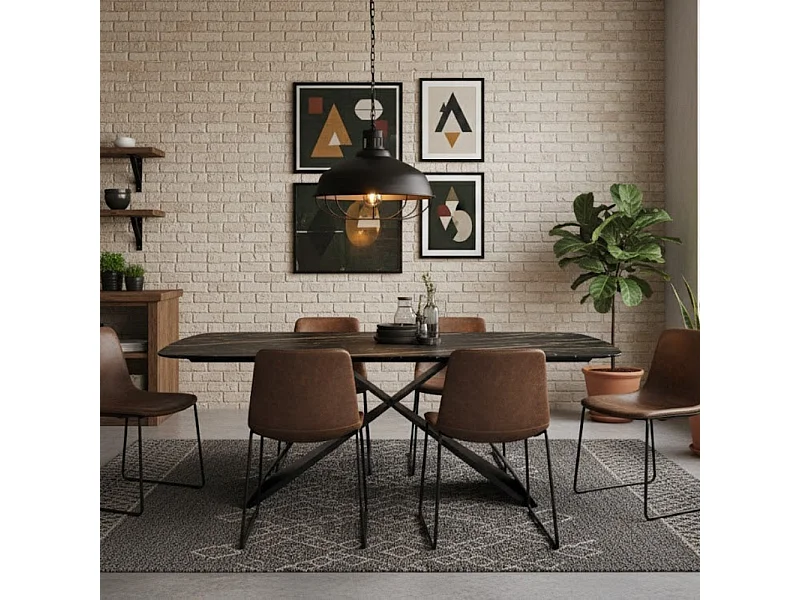 Cruise, Tavolo allungabile in ceramica su vetro con top in Marmo nero (100cm X 200-280cm H. 76cm)