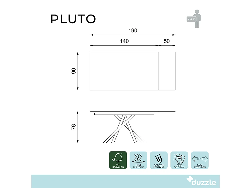 Tavolo da pranzo allungabile effetto rovere naturale naturale Pluto 140-190x90 cm fino a 8 posti Made in Italy | Duzzle
