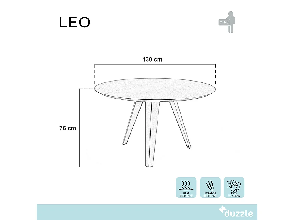 Leo, Tavolo fisso con top Impiallacciato Rovere naturale (0cm X Diam 130cm H. 76cm) Made in Italy