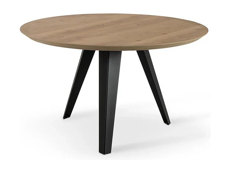 Leo, Tavolo fisso con top Impiallacciato Rovere naturale (0cm X Diam 130cm H. 76cm) Made in Italy