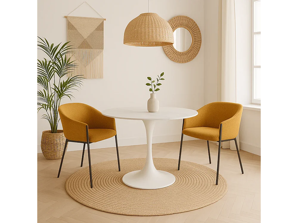 Circe, Tavolo fisso con top in ceramica Marmo bianco (100cm X 100cm H. 76cm)