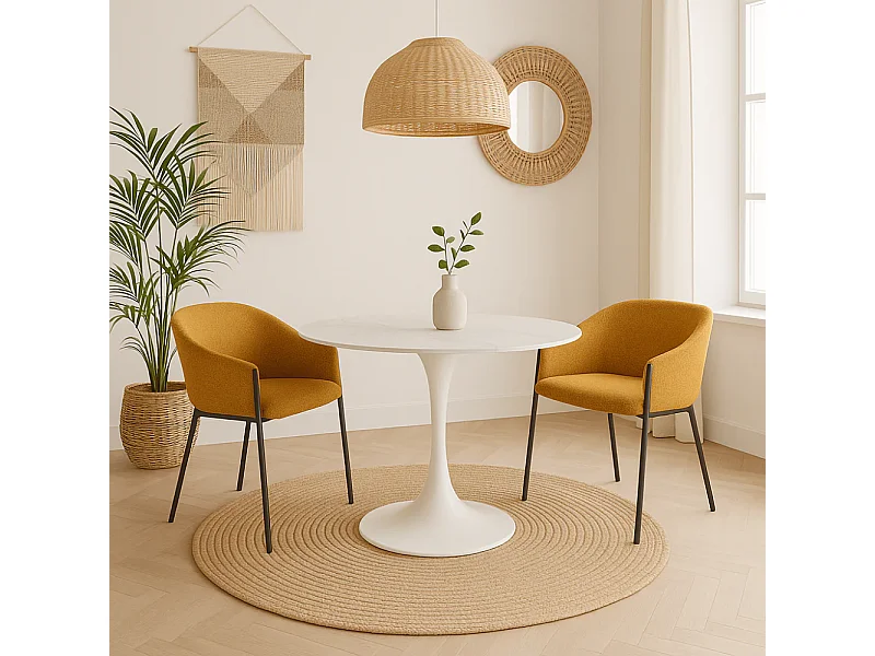 Circe, Tavolo fisso con top in ceramica Marmo bianco (100cm X 100cm H. 76cm)