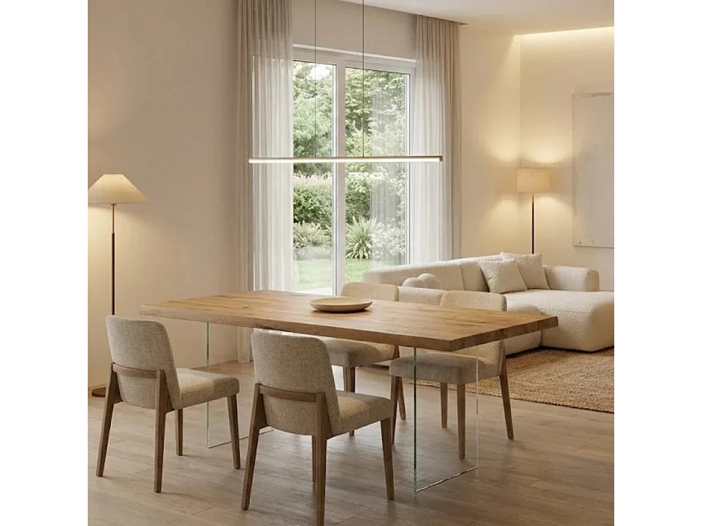 Forest, Tavolo fisso con top Impiallacciato Rovere naturale (90cm X 160cm H. 76cm) Made in Italy