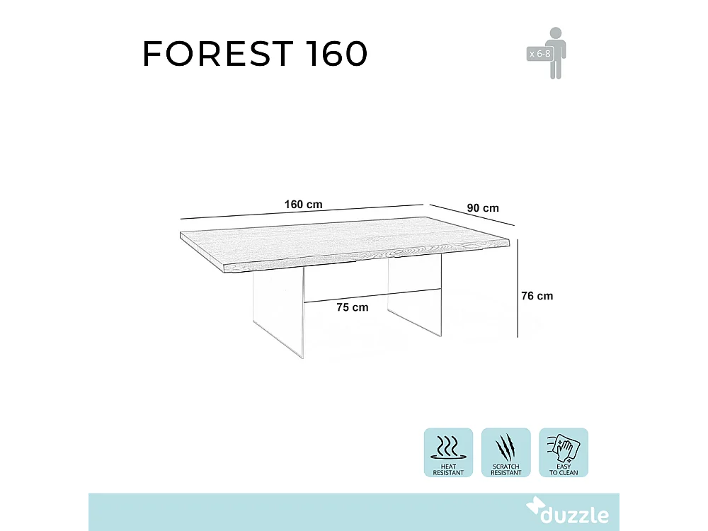 Forest, Tavolo fisso con top Impiallacciato Rovere naturale (90cm X 160cm H. 76cm) Made in Italy