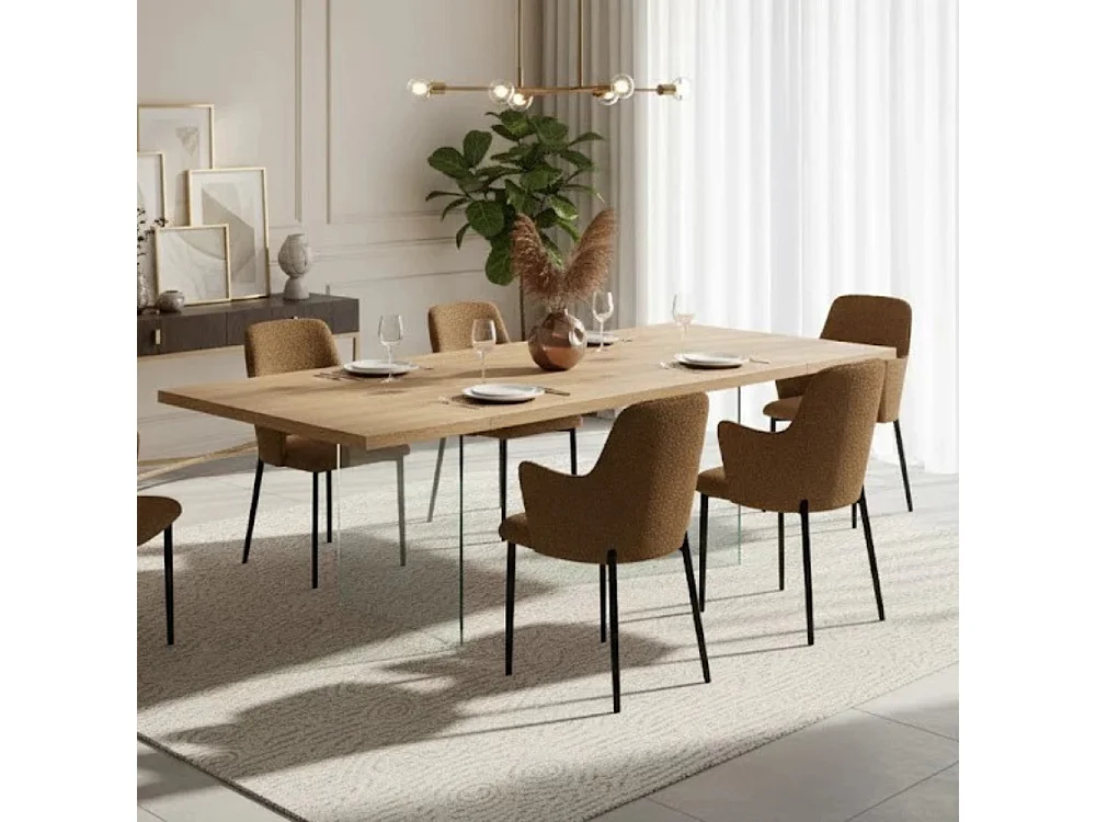 Forest, Tavolo fisso con top Impiallacciato Rovere naturale (90cm X 160cm H. 76cm) Made in Italy