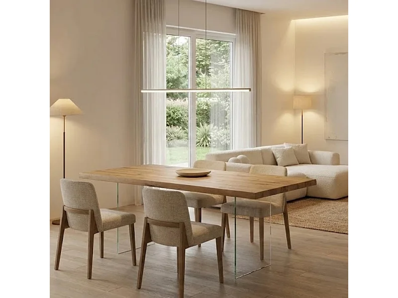 Forest, Tavolo fisso con top Impiallacciato Rovere naturale (90cm X 160cm H. 76cm) Made in Italy