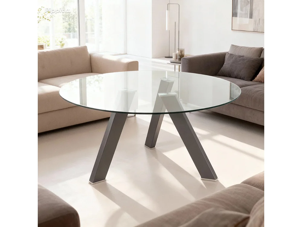 Louvre, Tavolo fisso con top in Vetro temperato (120cm X 120cm H. 75cm)