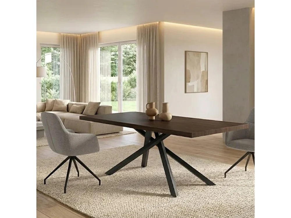 Blake, Tavolo fisso con top Impiallacciato Rovere termocotto (90cm X 160cm H. 76cm) Made in Italy