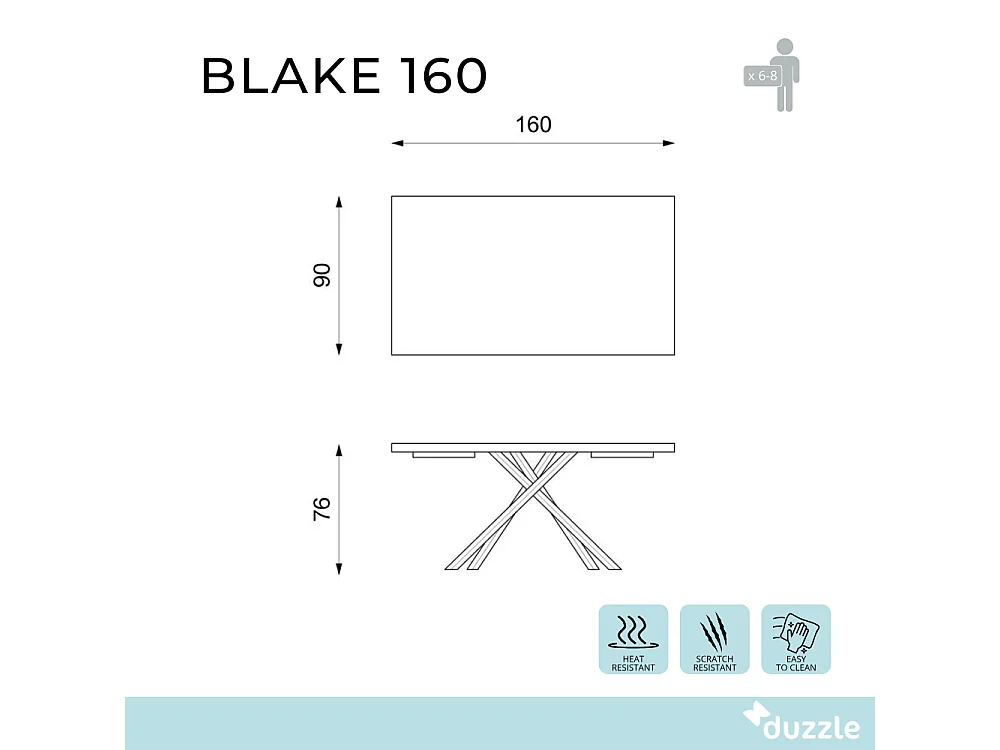 Blake, Tavolo fisso con top Impiallacciato Rovere termocotto (90cm X 160cm H. 76cm) Made in Italy