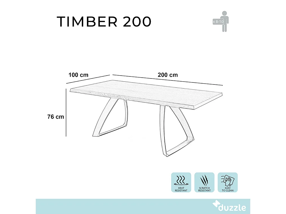 Timber, Tavolo fisso con top Impiallacciato Rovere termocotto (100cm X 200cm H. 76cm) Made in Italy