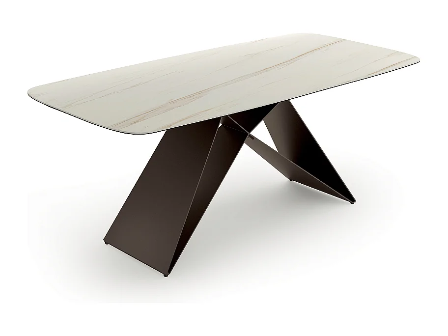 Orion, Tavolo fisso con top in Ceramica Marmo calacatta (110cm X 220cm H. 76cm)