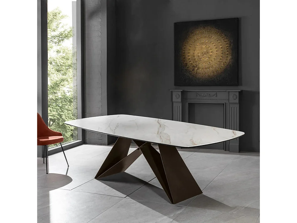 Orion, Tavolo fisso con top in Ceramica Marmo calacatta (110cm X 220cm H. 76cm)
