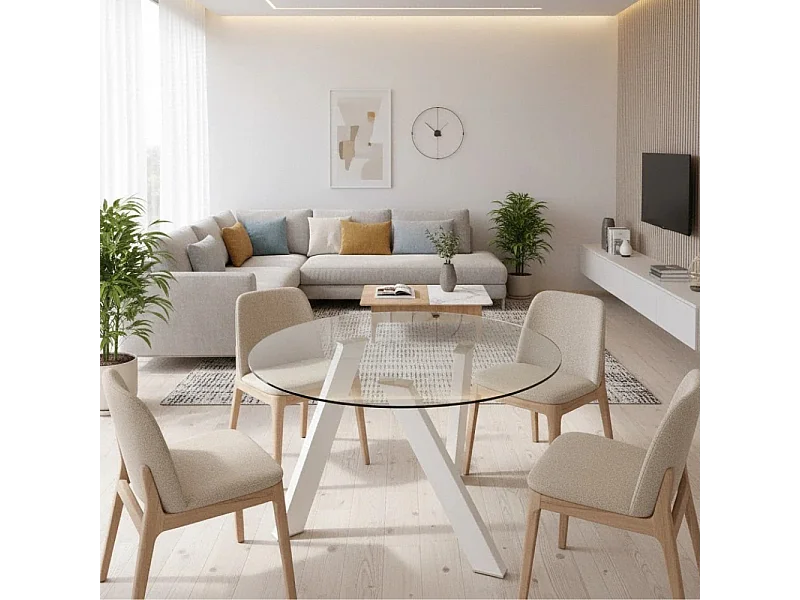 Louvre, Tavolo fisso con top in Vetro temperato (120cm X 120cm H. 75cm)