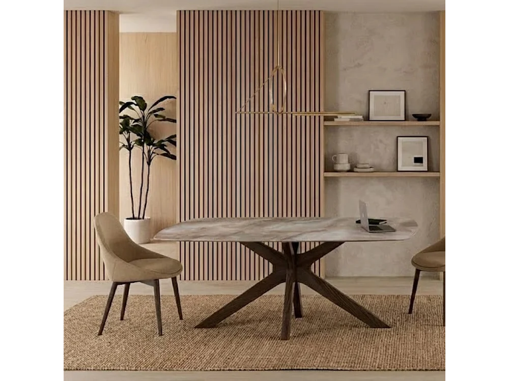 Thiago, Tavolo fisso con top in Ceramica Marmo alabastro (90cm X 180cm H. 76cm)