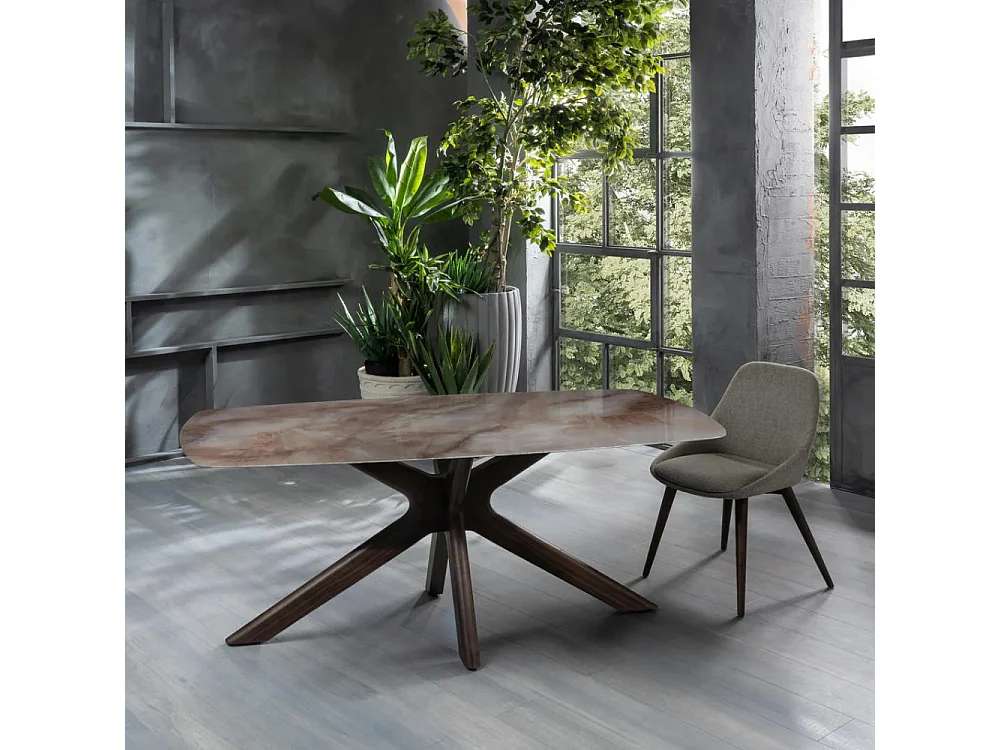 Fester Esstisch aus Keramik und Massivholz Thiago