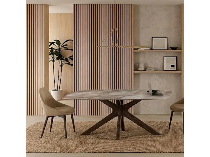 Thiago, Tavolo fisso con top in Ceramica Marmo alabastro (90cm X 180cm H. 76cm)