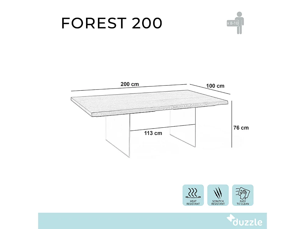 Forest, Tavolo fisso con top Impiallacciato Rovere naturale (100cm X 200cm H. 76cm) Made in Italy