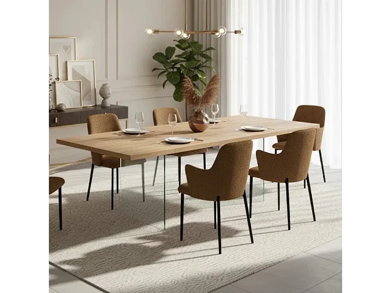 Forest, Tavolo fisso con top Impiallacciato Rovere naturale (100cm X 200cm H. 76cm) Made in Italy