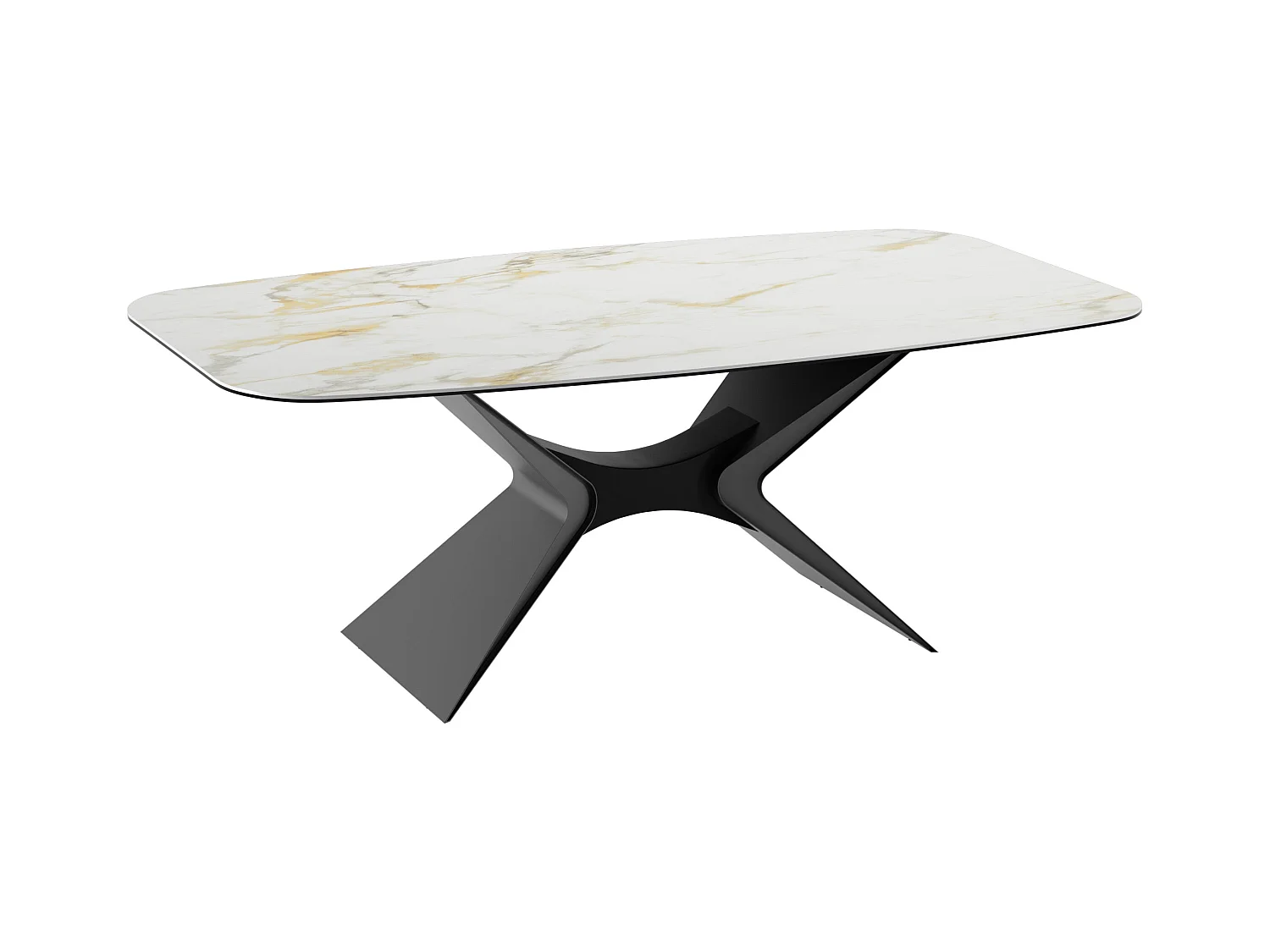 Halo,  Tavolo fisso con top in ceramica su vetro con gambe in metallo verniciato/soft-touch. (110cm X 220cm H. 75cm)| Duzzle